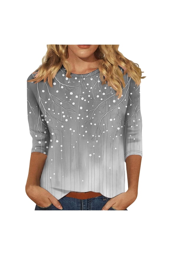 3/4 Length Sleeve Womens Tops,Plus Size Spring Clothes for Women,Women's Fashion Round-Neck Short Sleeved Printed Pullover Dress,S-XXXXXL