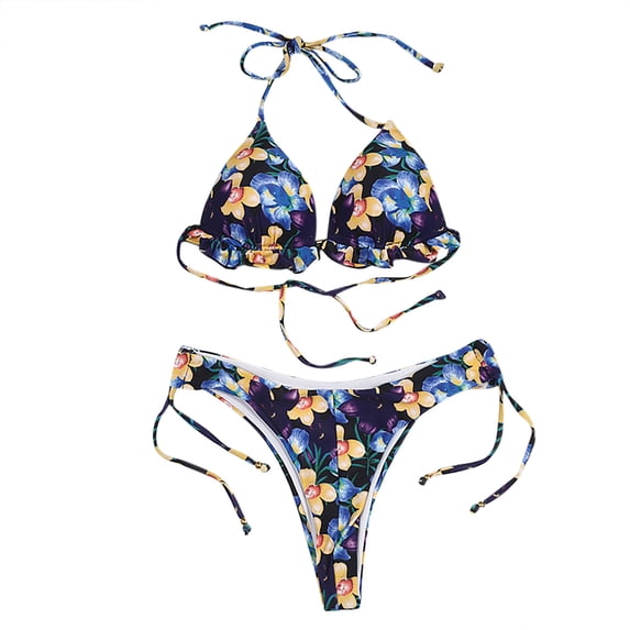 HomeGardon Bestselling Bikini,Swimsuits for Women Ladies Fashion Flower Print Lacing Strap Hollow Out Split Bikini Women's Swimsuit,S-XL