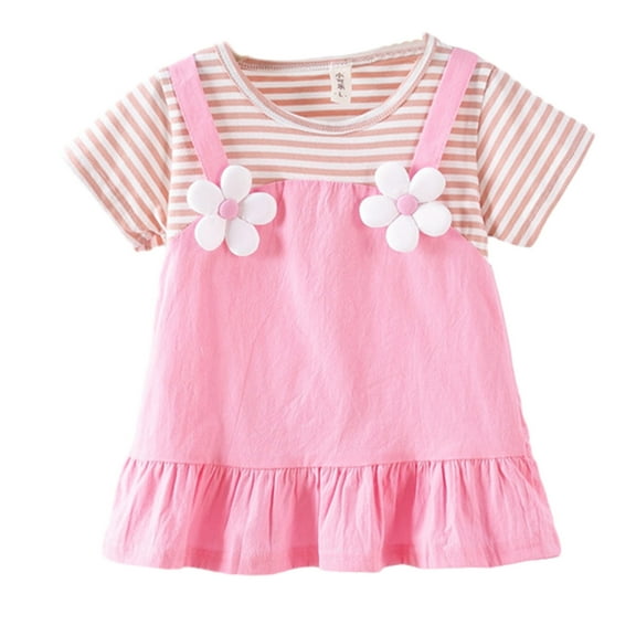 HomeGardon Girls Dress,Dresses for Girl 1-4 Years Summer Baby and Toddler Princess Striped Cotton Short Sleeve Dress Children's Dress,1Y-4Y