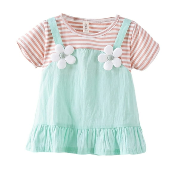 HomeGardon Girls Dress,Dresses for Girl 1-4 Years Summer Baby and Toddler Princess Striped Cotton Short Sleeve Dress Children's Dress,1Y-4Y