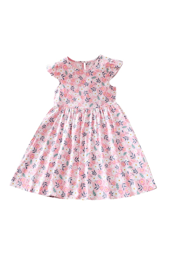 Girls Dress,Dresses for Girl Fashion Girls'Summer Short Sleeve Ruffled Pockets Round-Neck Printed Dress Dress Sweet Tank Top,100-160