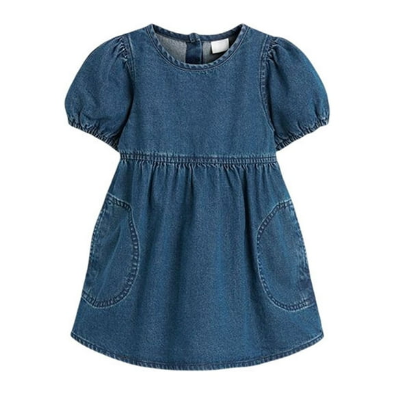HomeGardon Girls Dress,Dresses for Girl Girl's Dresses Baby Girls'Denim Summer Dress Solid Color Soft Comfortable Fashion Beautiful Children's Clothing,2Y-7Y