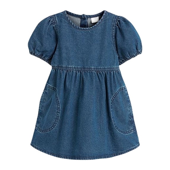HomeGardon Girls Dress,Dresses for Girl Girl's Dresses Baby Girls'Denim Summer Dress Solid Color Soft Comfortable Fashion Beautiful Children's Clothing,2Y-7Y