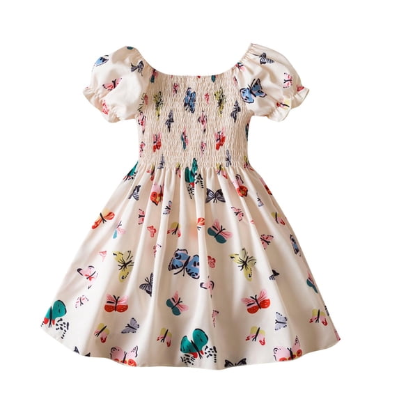 HomeGardon Girls Dress,Dresses for Girl Girls'Summer Short Sleeve Ruffled Round Neck Lace Embroidery Mesh Princess Bow Skirt,90-130