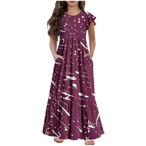 HomeGardon Girls Dress,Dresses for Girl Fashion Girls Summer Short Sleeves Round Neck Solid Color Dress,130-160