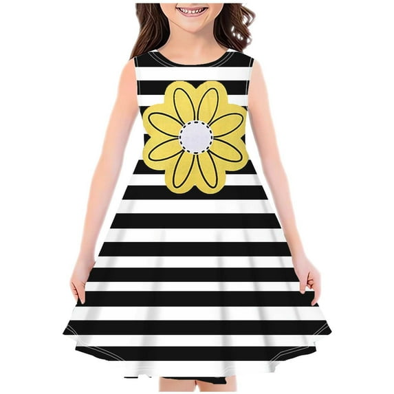 HomeGardon Girls Dress,Dresses for Girl Fashion Girls Summer Sleeveless Round Neck Printed Dress,110-160