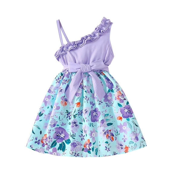 HomeGardon Girls Dress,Dresses for Girl Korean Of S-imple Flower Print-line Dress Summer Sweet P-it Strip Slip Dress,1Y-4Y