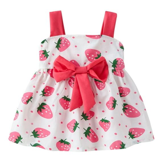 Clearance!HomeGardon Girls Dress,Dresses for Girl 2025,Toddler Kids Baby Girls Summer Cute Floral Print Slip Dress Bowknot Princess Dress,80-110