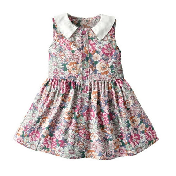 HomeGardon Girls Dress,Dresses for Girl Toddler Kids Baby Girls Summer Retro Print Sleeveless Dress Princess Dress,80-130