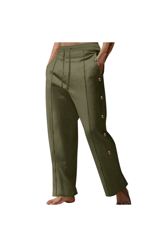 Mens Pants,Pants for Men Men Solid Color Casual Fashion Drawstring Button Ventilate Loose Straight Barrel Casual Pants,S-XXXL