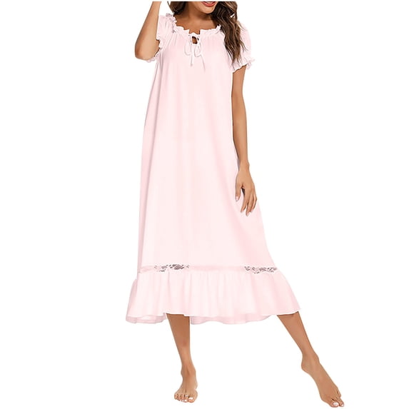 HomeGardon Nightgowns for Women,Women's Sleepwear,Women Fashionable Solid Color Casual and Comfortable Short Sleeved Pajamas and Home Clothing,S-XXL