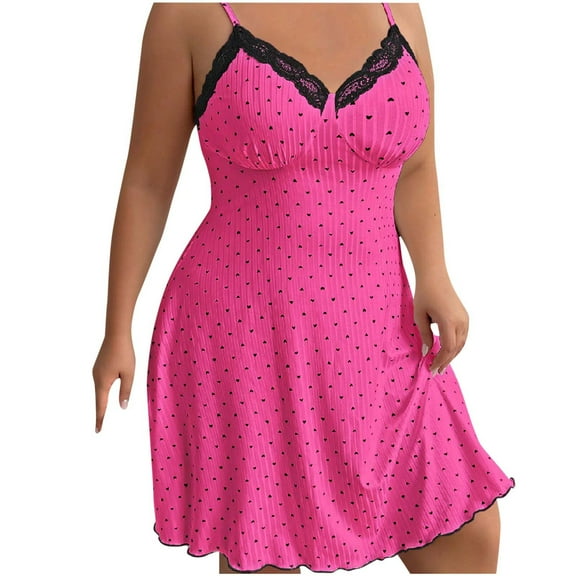 HomeGardon Nightgowns for Women,Women's Sleepwear,Women's Plus Size Fashionable Love Printed Suspender Short Nightgown Short Sleepshirts,XL-XXXXL