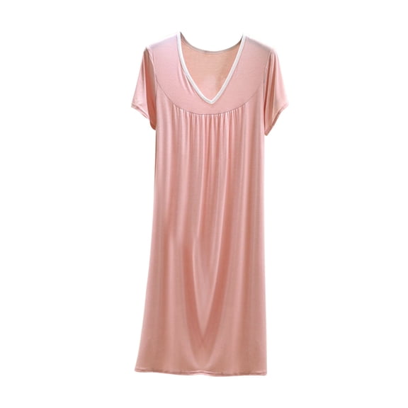 HomeGardon Nightgowns for Women,Women's Sleepwear,Women's V Neck Solid Color with Chest Cushion Loose and Comfortable Plus Size Home Skirt,M-XXL