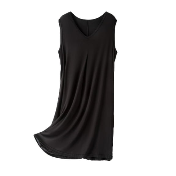 HomeGardon Nightgowns for Women,Women's Sleepwear,Women's V Neck Solid Color Drawstring Loose and Comfortable Sleeveless Mid Length Nightgown Skirt,L-XL