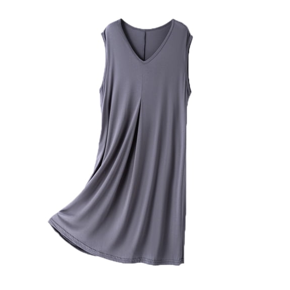 HomeGardon Nightgowns for Women,Women's Sleepwear,Women's V Neck Solid Color Drawstring Loose and Comfortable Sleeveless Mid Length Nightgown Skirt,L-XL