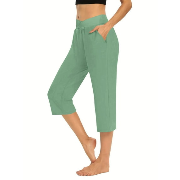 HomeGardon Shorts for Women,Running Shorts for Women Solid Elastic Waist Pocket Cropped Pants Casual Stretchy Stylish Pants for Spring Summer Women's Clothing,S-XXXL