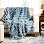 Clearance! Homes &amp; Gardens Cypress Tree Channel Faux Fur Throw (Blue) deal from Walmart