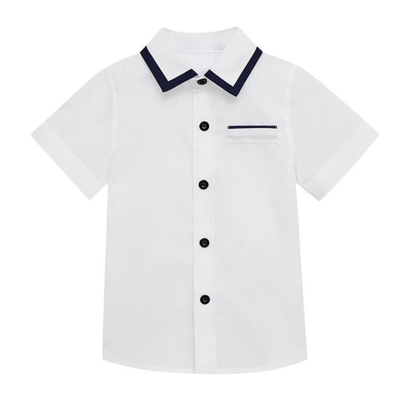 Clearance！Honeeladyy Shirts For Kids Short Sleeve Graphic Solid Thin Shirt Casual For 3-11 Years Boy Children's Short Sleeved Shirt for Daily Wear(White,7-8 Years)