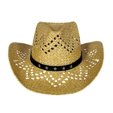 Clearance! Hontri 1 Hat under $10, Handmade Hollow Hat Cowboy Hat with Brim and Raised Edge Sunscreen Hat Papyrus Beach Hat On Sale