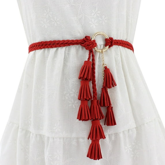 Clearance! Hontri 1Pc Belt Clearance under $5, Women Casual Knotted Braided Belt Fringe Waist Cord Belt On Sale