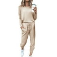 thumbnail image 1 of Clearance! Hontri 2Pc Women Pure Color Suit Long Sleeve Leisure Pocket Home Sweatpants Sets Women's Trousers Suit Khaki 3Xl, 1 of 8