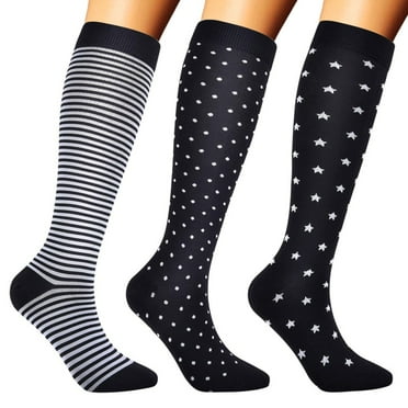 Clearance! Hontri 3 Pairs of *Socks under $10, 3 Pairs of Compression Socks for Men and Women Colourful Support Socks for Sports Flight Running Travel Cycling On Sale