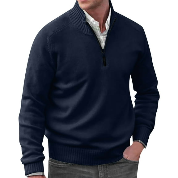 Clearance! Hontri Autumn Men's Solid Color Casual Loose V Neck Tight Pullover Sweater Men's Sweater Coat Dark Blue M