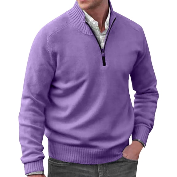 Clearance! Hontri Autumn Men's Solid Color Casual Loose V Neck Tight Pullover Sweater Men's Sweater Coat Purple 1 Xxl