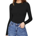 thumbnail image 1 of Clearance! Hontri Bodysuits for Women Womens Crew Neck Long Sleeve Bodysuit Comfortable Against The Skin Tops Sexy Body Suits Women Clothing Wide Leg Loose Fit Jumpsuit Black,S, 1 of 4