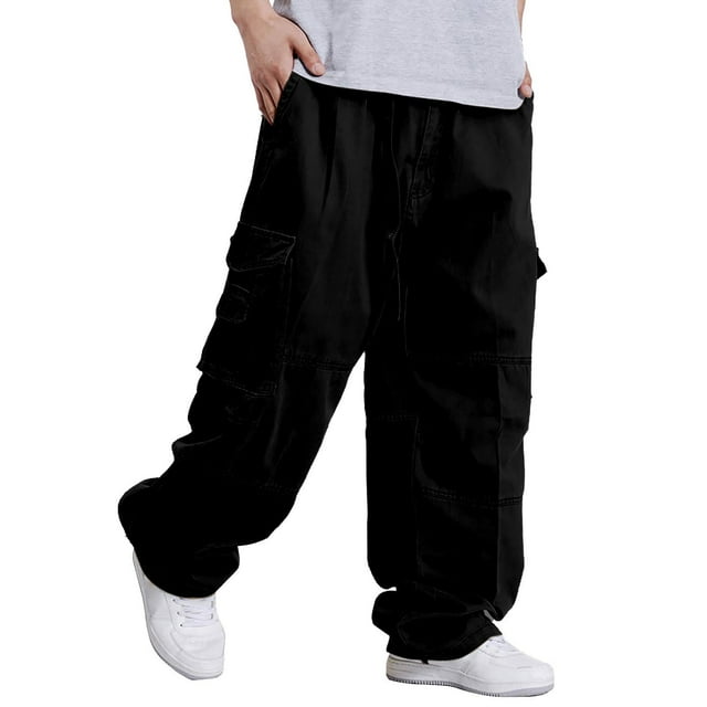 Clearance! Hontri Cargo Pants for Men Hipster Plus Size Wide Leg Pants Plus Size Men's Pants Hip Hop Baggy Multi Pocket Cargo Pants Relaxed Fit Stretch Cargo Pant Black,Xxl