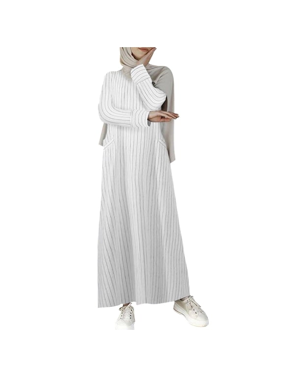Clearance! Hontri Dresses for Women 2024 Women's Muslim Abaya Dress Prayer Dress Full Length Kaftan with Hijab Dubai Maxi Dress Womens Dresses White,Xl
