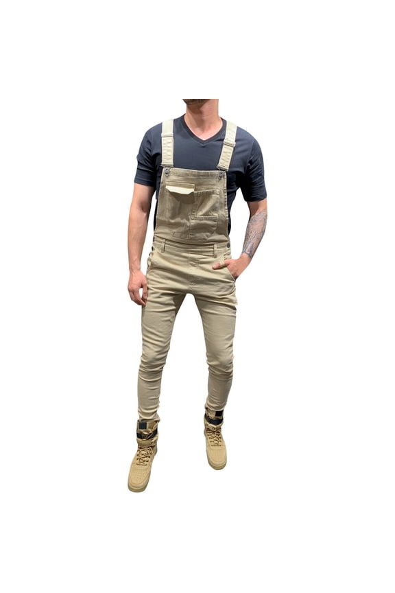 Clearance! Hontri Jeans for Men Mens Pocket Jeans Overall Jumpsuit Streetwear Overall Suspender Pants Mens Jeans Khaki,S