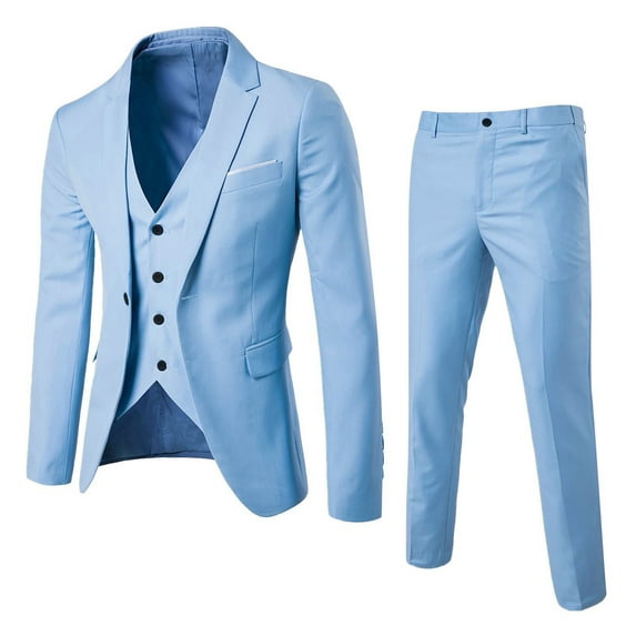 Clearance! Hontri Men’S Suit Slim 3 Piece Suit Business Wedding Party Jacket Vest & Pants Coat Suits for Men Blue 1 5Xl