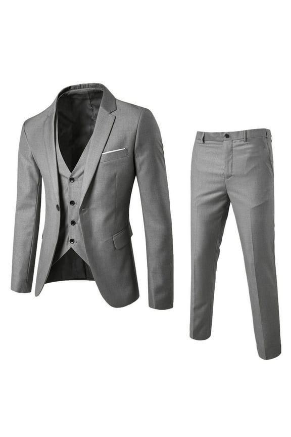 Clearance! Hontri Men’S Suit Slim 3 Piece Suit Business Wedding Party Jacket Vest & Pants Coat Suits for Men Grey M