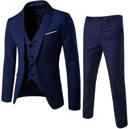 Clearance! Hontri Men’S Suit Slim 3 Piece Suit Business Wedding Party Jacket Vest & Pants Coat Suits for Men Navy 4Xl