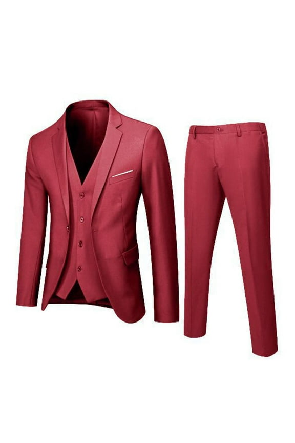 Clearance! Hontri Men’S Suit Slim 3 Piece Suit Business Wedding Party Jacket Vest & Pants Coat Suits for Men Red M