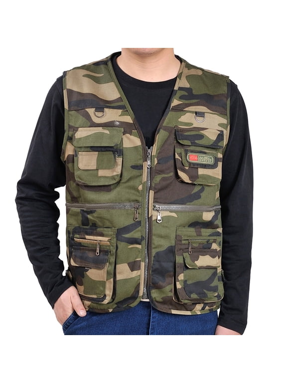 Clearance! Hontri Men's Casual Outdoor Work Fishing Travel Photo Cargo Vest Jacket Multi Pockets Tank Tops Men Xxl