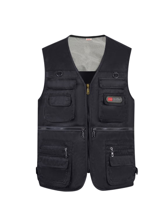 Clearance! Hontri Men's Casual Outdoor Work Fishing Travel Photo Cargo Vest Jacket Multi Pockets Tank Tops Men Black 4Xl