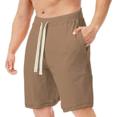 Clearance! Hontri Men's Casual Shorts Men Summer Casual Athletic Beach Shorts Solid Drawstring Sports Workout Shorts with Pockets Men's Classic Fit Pants Brown,L