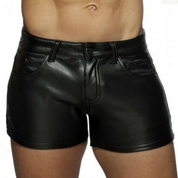 Clearance! Hontri Men's Casual Shorts Men's Retro Fashion Trend Motorcycle Leather Shorts Men's Classic Fit Pants Black,Xl