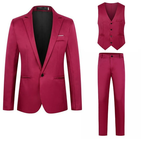 Clearance! Hontri Men's Classic Solid Color Three-Piece Suit Red 5Xl