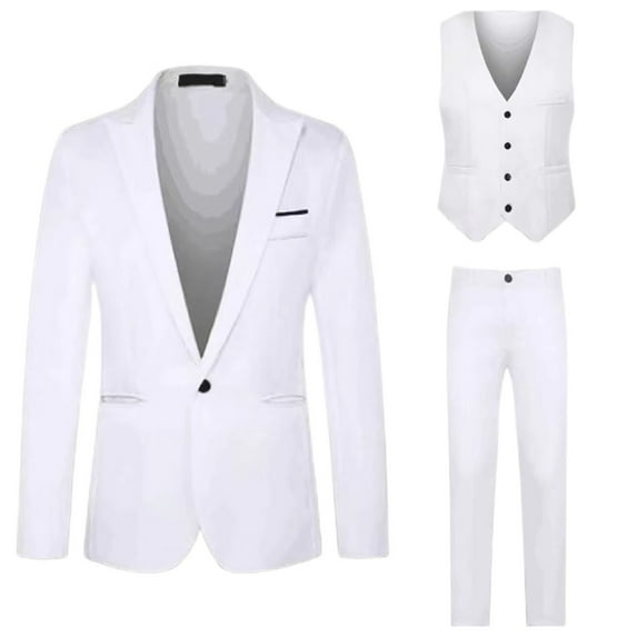Clearance! Hontri Men's Classic Solid Color Three-Piece Suit White Xl