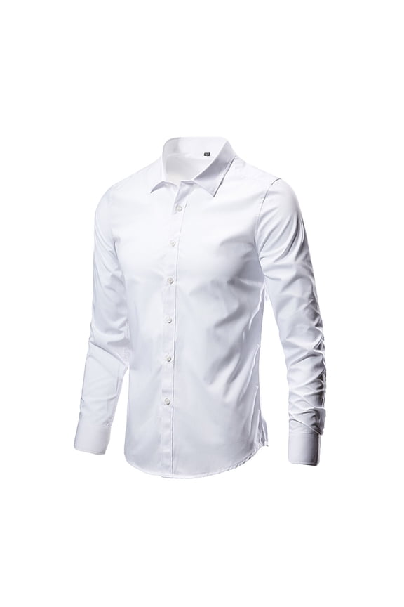 Clearance! Hontri Men's Fashion Business Leisure Lapel Pure Color Long-Sleeved Shirt Top Blouse Men Shirts White M