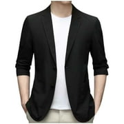 Clearance! Hontri Men's Fashion Spring And Summer Casual Short Sleeved Lapel Thin Suit Tops Ultra Thin Breathable Jacket Suits for Men Black L