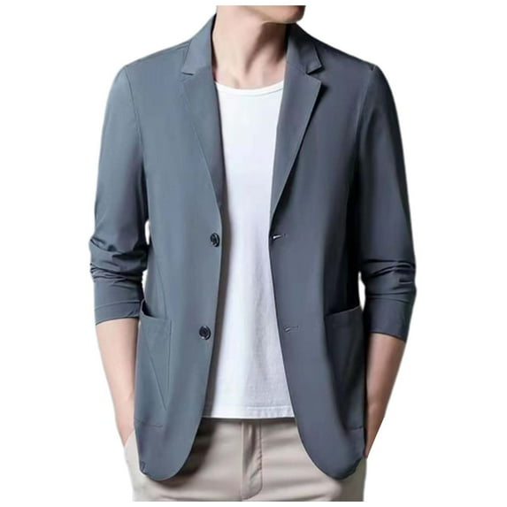 Clearance! Hontri Men's Fashion Spring And Summer Casual Short Sleeved Lapel Thin Suit Tops Ultra Thin Breathable Jacket Suits for Men Dark Gray 3Xl