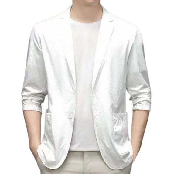 Clearance! Hontri Men's Fashion Spring And Summer Casual Short Sleeved Lapel Thin Suit Tops Ultra Thin Breathable Jacket Suits for Men White Xl