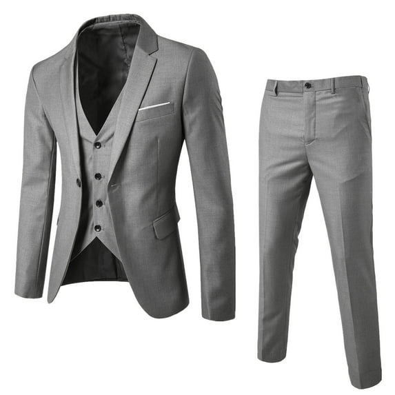 Clearance! Hontri Men's Slim Business Wedding Party Suit 3 Pieces Spring and Autumn Suit Slim Suit Men's Professional Suit Wedding Dress Groomsmen Suit Gray Xl