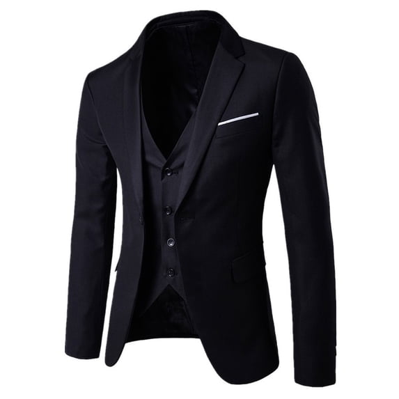 Clearance! Hontri Men's Slim Fit Business Wedding Party Suit 3 Piece Set Black M