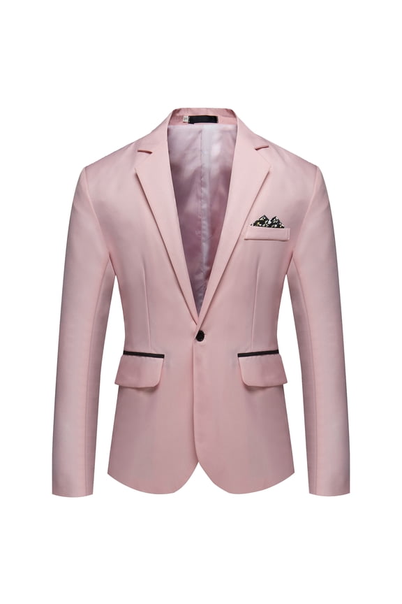 Clearance! Hontri Mens Casual Autumn And Winter Trend Collar Single Two Buttons Slim Fit Round Hem Pockett Jacket Small Suit Suits for Men Pink 3Xl
