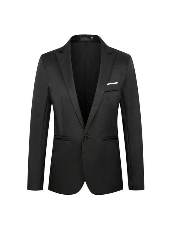 Clearance! Hontri Mens Suit Slim Fit One Button Solid Tuxedo Blazers Jacket Business Suits Wedding Party Homecoming Suits for Men Suits for Men Black L